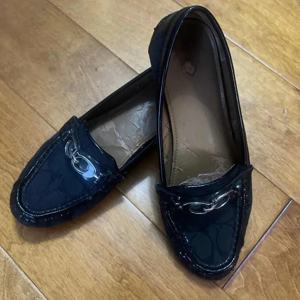 Coach Fortunata Black Logo Loafers Flats Women's Size 6.5 Classic Preppy